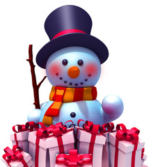 Snowman with gift boxes