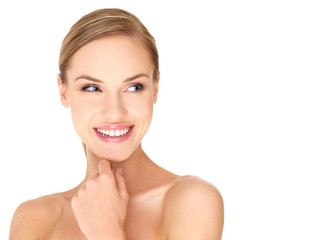 Obraz premium Charming Sexy Bare Woman Smiling to her Left Side