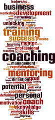 Obraz premium Coaching word cloud concept. Vector illustration