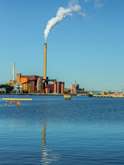 Coal plant on the ocean shore