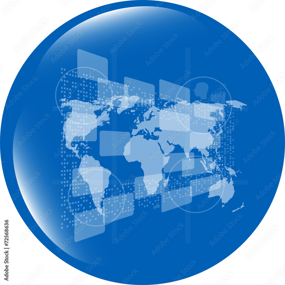 Poster web button with earth globe icon isolated on white