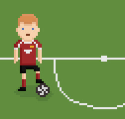 Obraz premium pixel art style illustration football soccer player on green