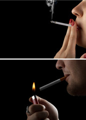 girl and man smokes a cigarette. smoking