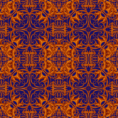 Bright Orange Fantastic Seamless Pattern with fantastic leaves