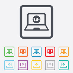 Adults content laptop icon. Website for adults.