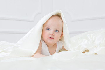 Fototapeta na wymiar Cute baby boy on white background