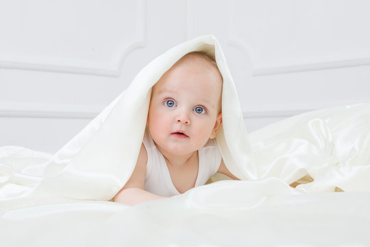 Cute baby boy on white background