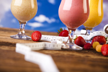 Cocktails with fresh fruits, Vitamin and Fitness 