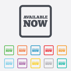 Available now icon. Shopping button.