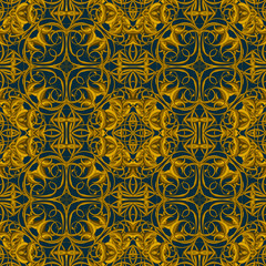 Stylish Vintage Christmas pattern in brown, yellow and gold