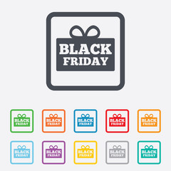 Black friday gift sign icon. Sale symbol.