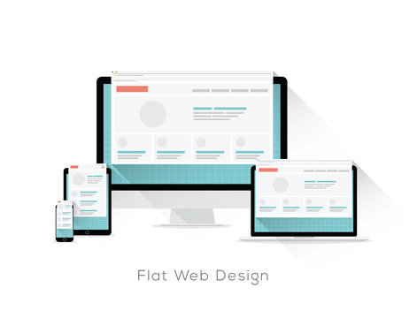 Flat responsive web design vector concept with long shadows