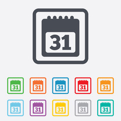Calendar sign icon. 31 day month symbol.