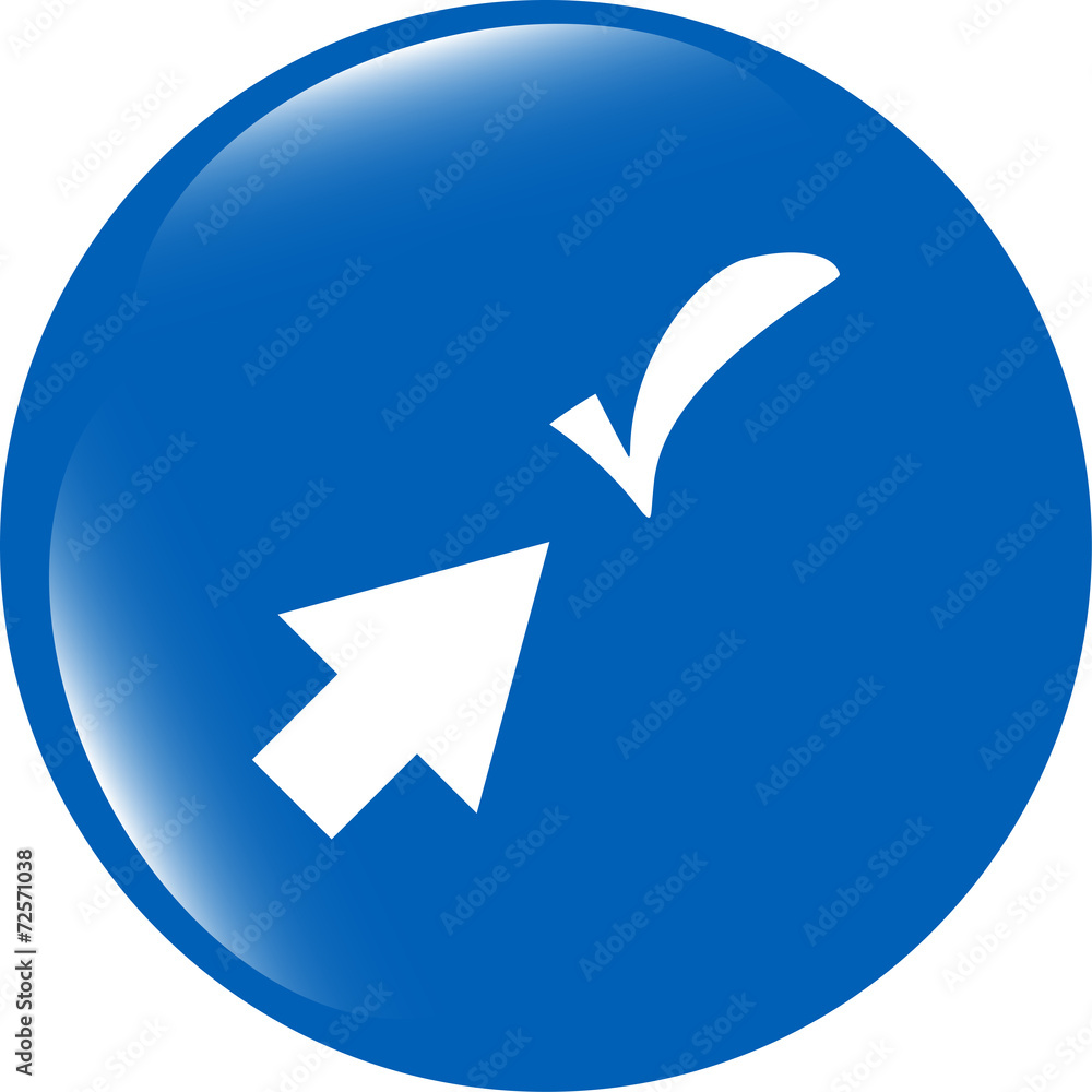 Poster computer button with arrow and check mark, web icon isolated