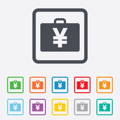 Obraz premium Case with Yen JPY sign. Briefcase button.