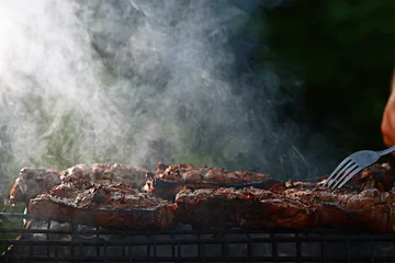 Papier Peint photo Lavable Viande grilled meat skewers, barbecue