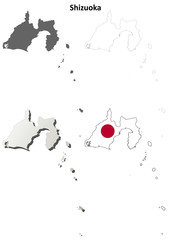 Shizuoka blank outline map set