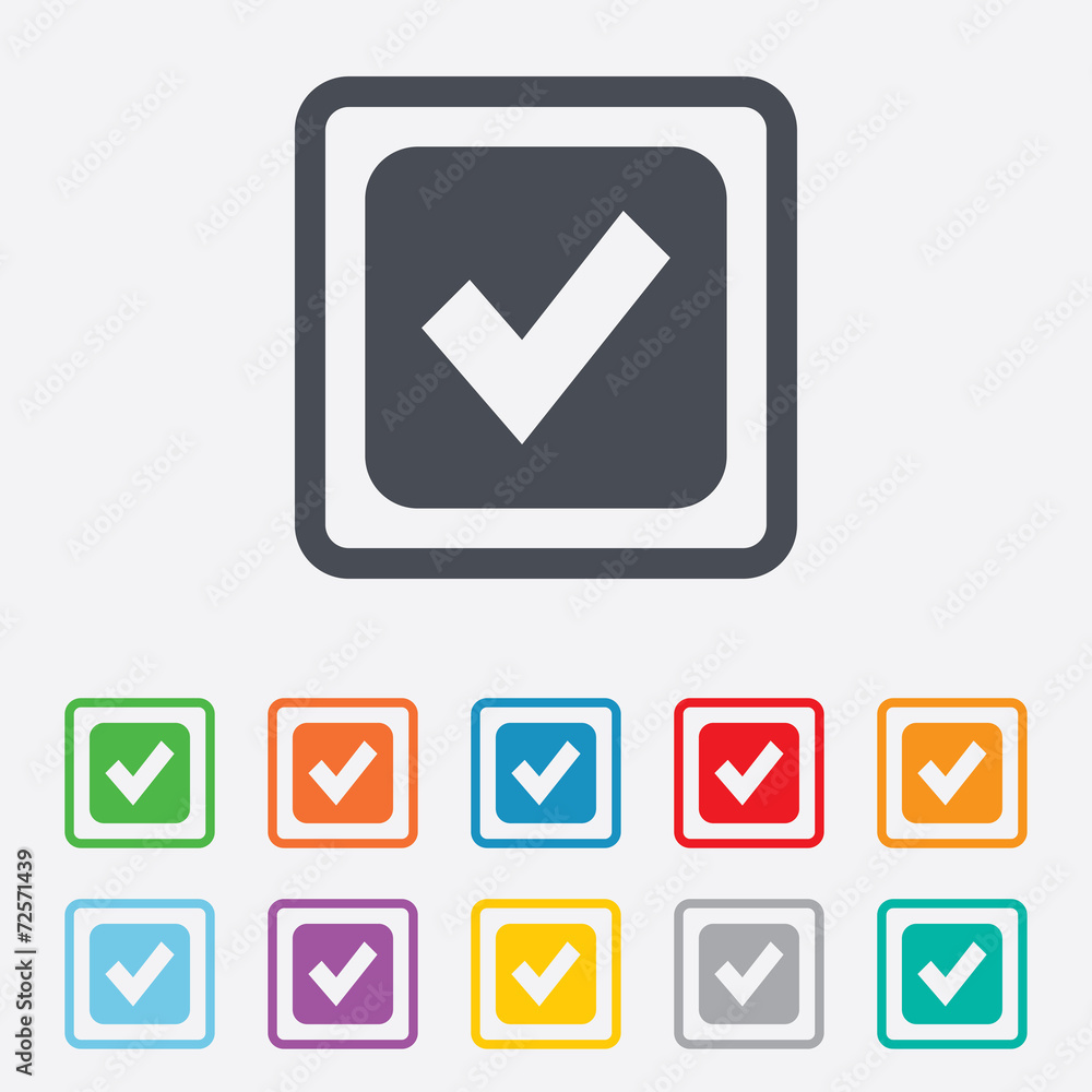 Poster check mark sign icon. checkbox button.