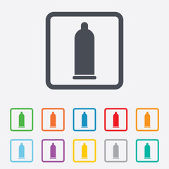 Condom safe sex sign icon. Safe love symbol.