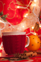 merry christmas decoration with orange and cup