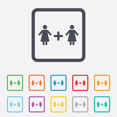 Couple sign icon. Woman plus woman. Lesbians.