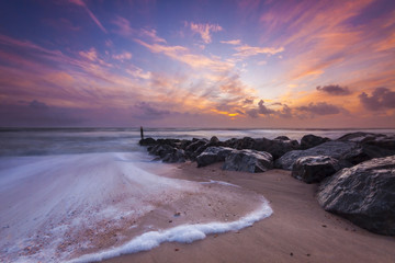 Fototapeta premium Sunset and sea defences