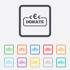 Donate sign icon. Euro eur symbol.