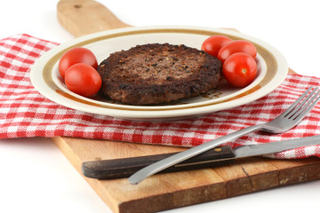 Freshly grilled hamburger patty