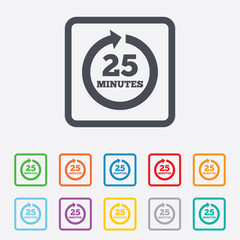 Every 25 minutes sign icon. Full rotation arrow.