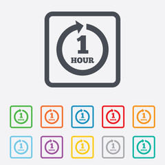 Every hour sign icon. Full rotation arrow.