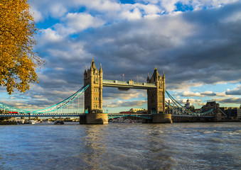 Tower Bridge with autumn leaves