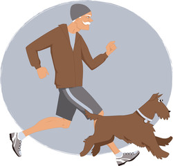 Elderly man jogging with his dog