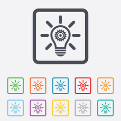 Light lamp sign icon. Bulb with gear symbol.