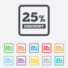 25 percent discount sign icon. Sale symbol.