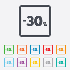 30 percent discount sign icon. Sale symbol.