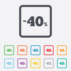 40 percent discount sign icon. Sale symbol.