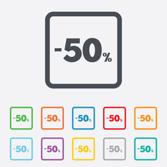 50 percent discount sign icon. Sale symbol.