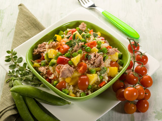 cold rice salad with tuna and pineapple