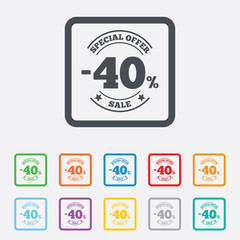 40 percent discount sign icon. Sale symbol.