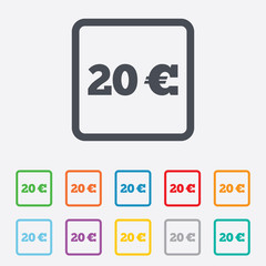 20 Euro sign icon. EUR currency symbol.
