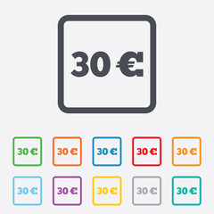 30 Euro sign icon. EUR currency symbol.