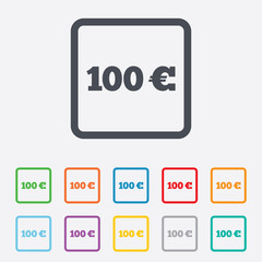 100 Euro sign icon. EUR currency symbol.