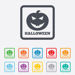 Halloween pumpkin sign icon. Halloween party.