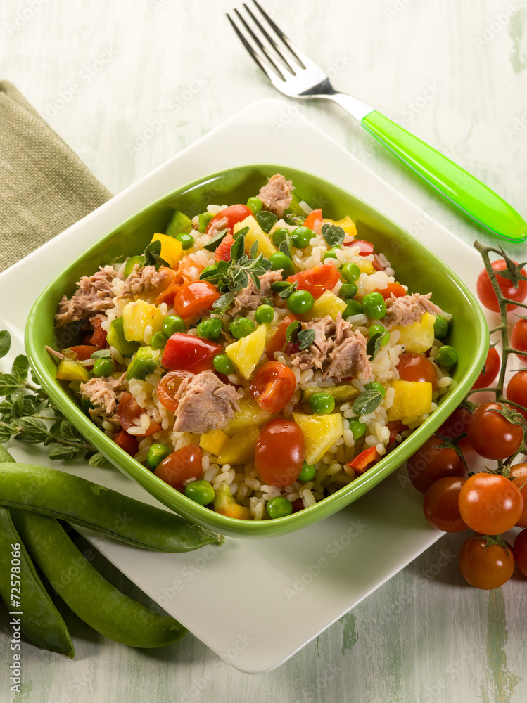 Wall mural cold rice salad with tuna and pineapple