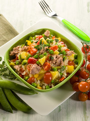 cold rice salad with tuna and pineapple