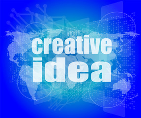 creative idea words on digital screen. business concept