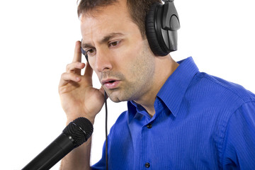 male voice over artist or singer on a microsphone