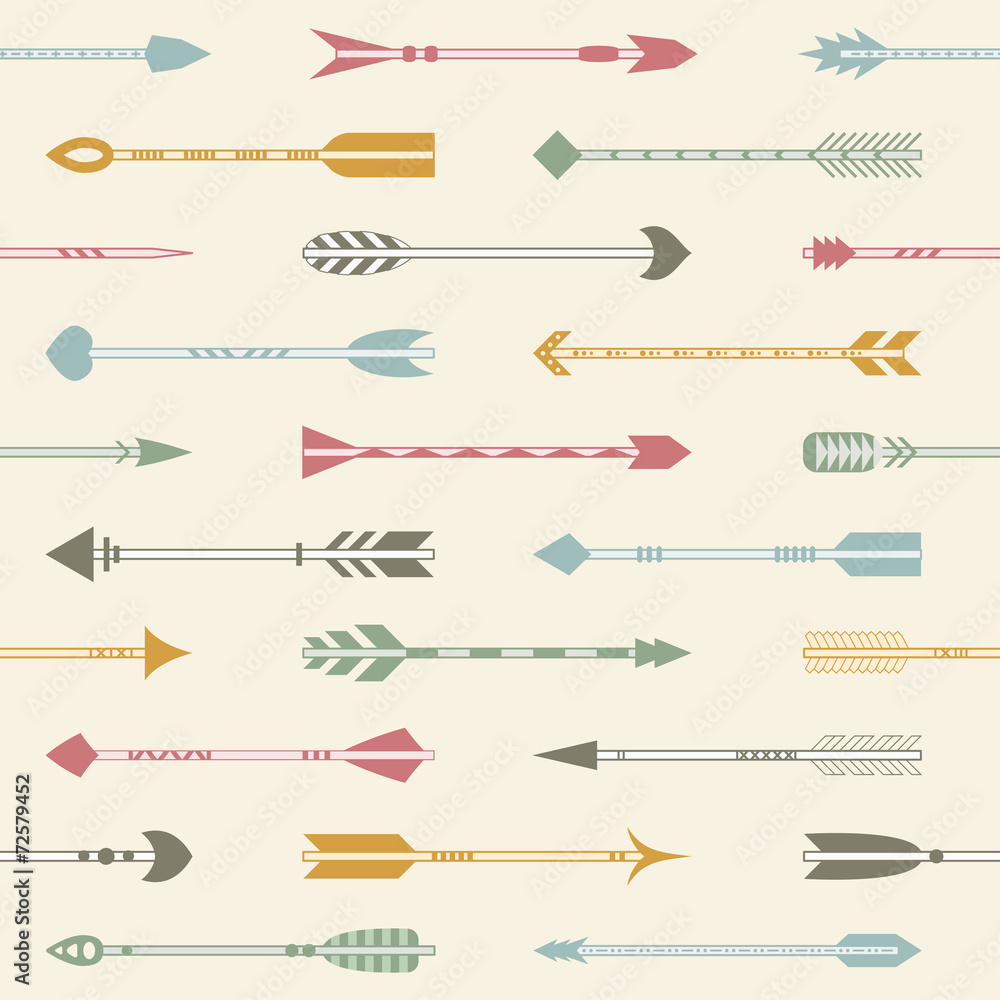 Poster seamless pattern with indian arrows in various colors