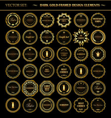 Set of dark gold-framed design elements.