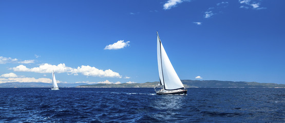 Panorama of sailing regatta. Luxury yachts.